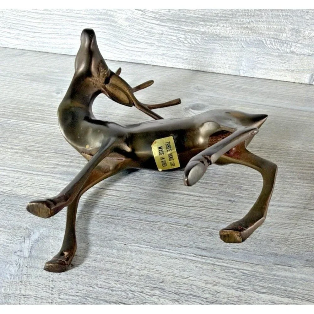 Vtg Brass Buck Deer Stag Figure Reindeer MCM 6 Point Antlers Animal 9" Korea - Picture 9 of 12